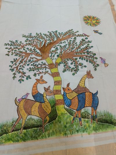 Hand painted Gond art dupatta