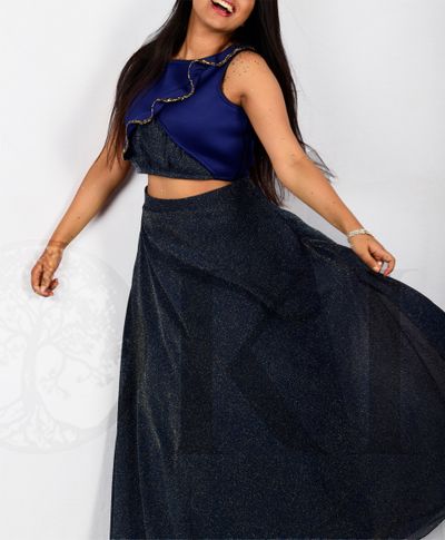 Iridescent Mid-Night Blue Shimmer Skirt and Top Set