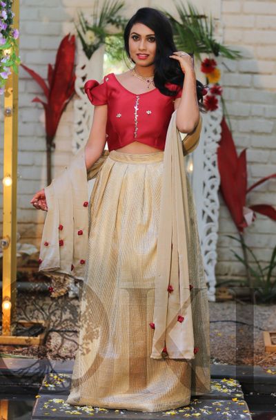 Fairytale hand-embroidered Red and Gold Princess lehengas