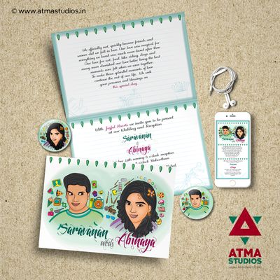 Caricature Indian Wedding Invite Design