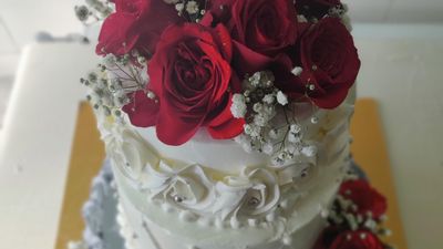 grey red and white theme cake