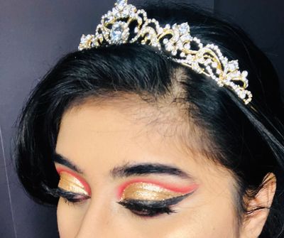 red and gold bridal look 