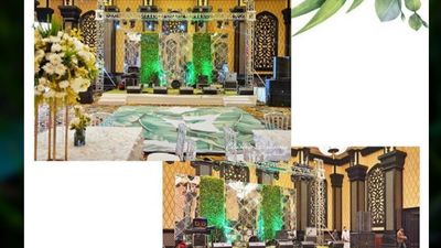 Stage With Green Floral Structure .