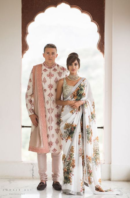 Bride in offbeat mehendi look with saree 