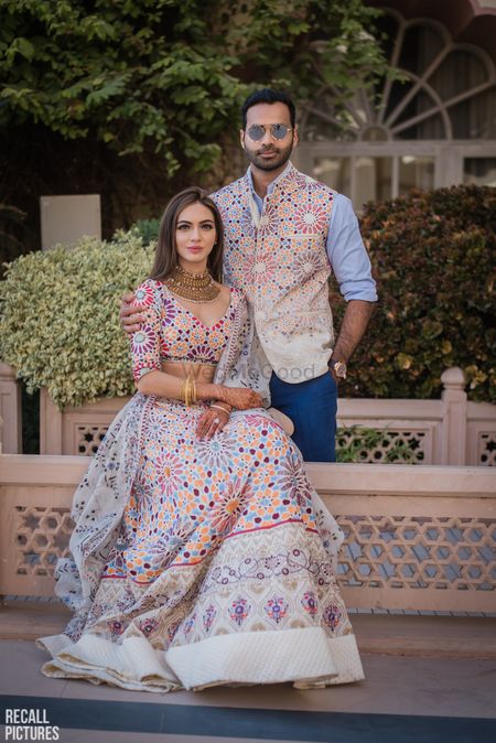 Mehendi bride and groom look twinning