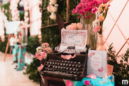 Photo of Unique vintage typewriter for guests to leave notes for the couple
