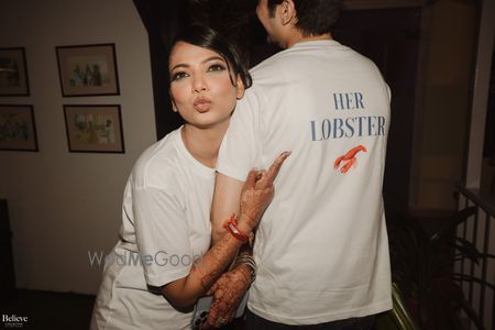 Photo of Friends show themed lobster tshirts for the groom