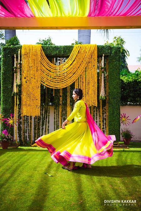 Lime green outfit for mehendi in pink and green