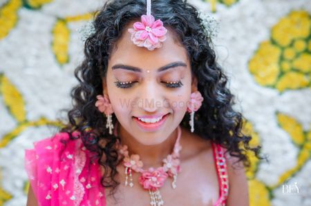 Pink and Yellow Floral Haldi Mehandi Wedding Bridal Necklace