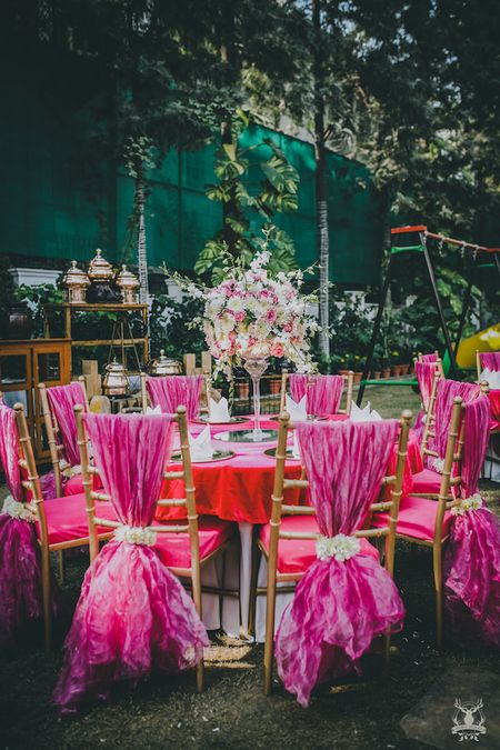 Pink decor theme mehendi table setting 