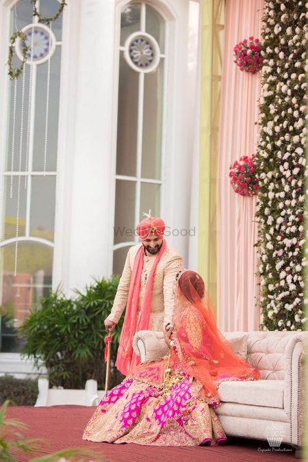Pink and orange bridal lehenga