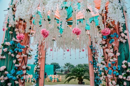 Quirky floral and paper decor for entrance 
