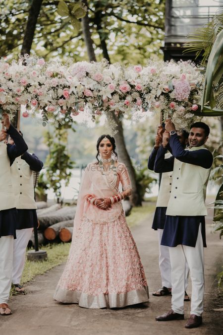pastel bride under floral phoolon ki chadar 