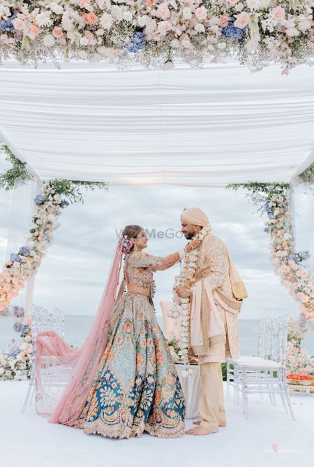 couple during varmala on wedding day