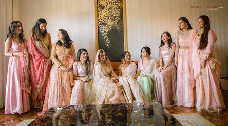 Coordinated bridesmaids in pastels 