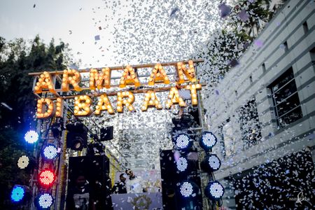 A grand baraat with DJ and LED sign boards