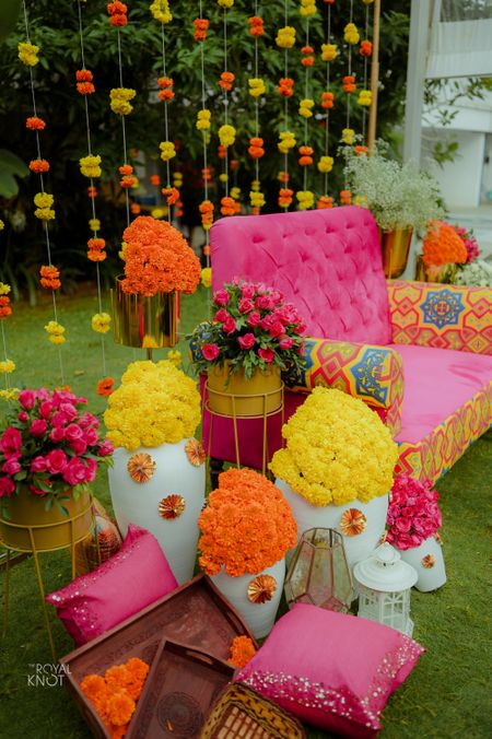 Photo of cute and colourful haldi or mehendi decor idea