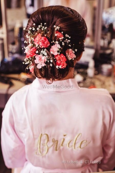 Bridal bun robe small flowers
