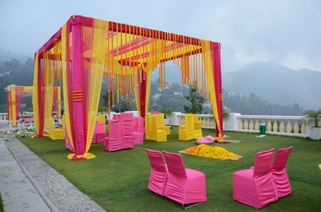 Whistling teel decor yellow and pink decor for mehendi