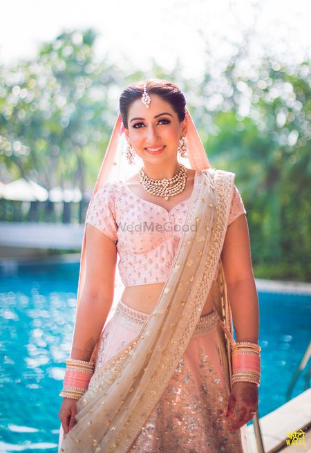 Photo of Light pink and green lehenga for morning bride
