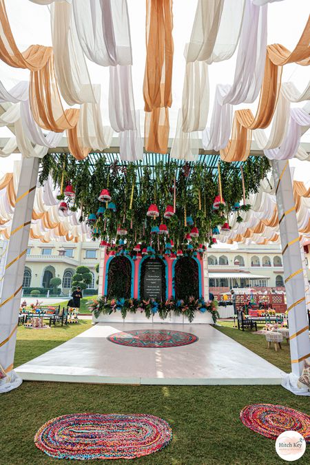 Photo of Hanging leaves venue decor with colorful ornaments