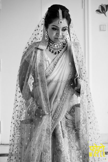 Photo of Black and white bridal portrait
