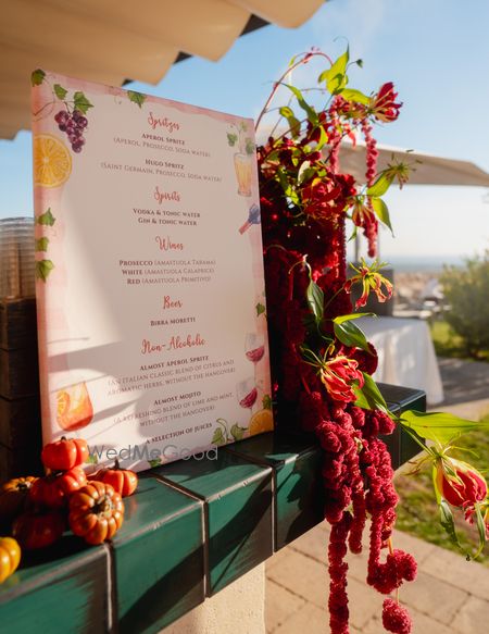 A personalised cocktail menu for the wedding events 