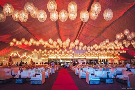 Photo of gold moroccan lamps hanging from ceiling