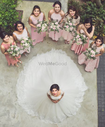 Top shot bride with matching bridesmaids 