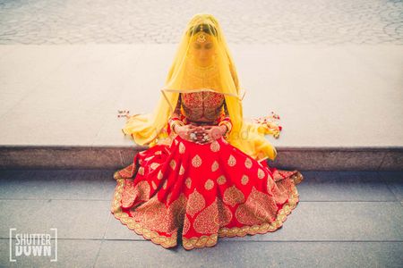 Red and yellow bridal lehenga