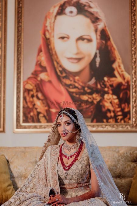 Photo of layering jewellery on bride
