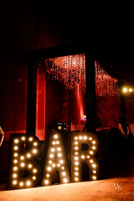 Creative bar signage with LED lights for the cocktail event
