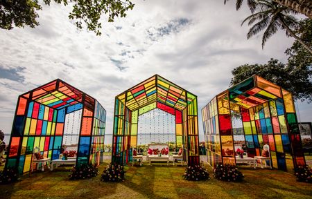 Photo of Colorful seating for the guests at an outdoor day function