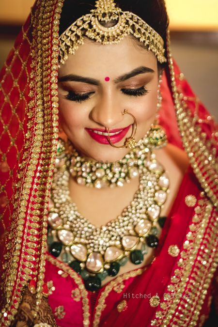 A close up shot of a bride on her wedding day