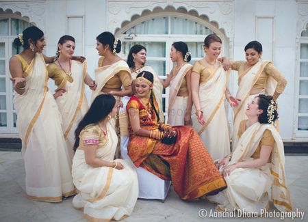 South Indian bride with coordinated bridesmaids