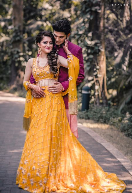 Bride and groom mehendi outfits