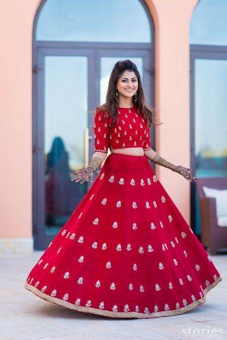 Red Outfits Photo crop top lehenga