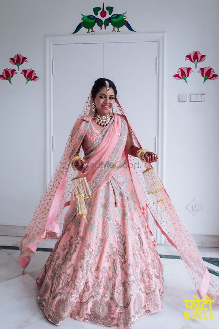 Buy Pink And Grey Lehenga Choli With Ethnic Floral Print And Zari Accents  KALKI Fashion India