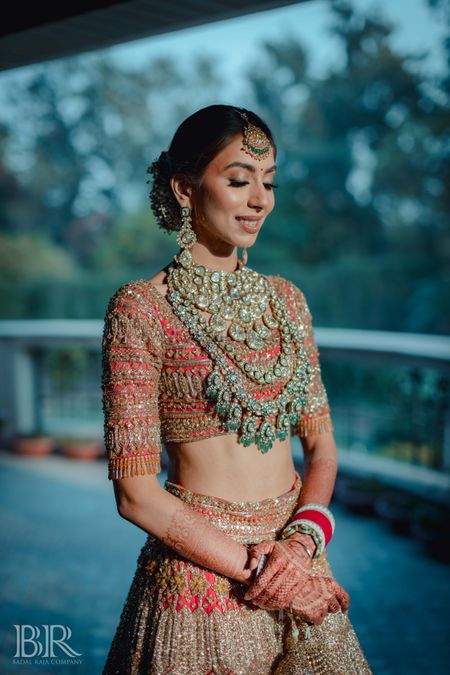 Photo of beautiful bridal portrait with layered jewellery