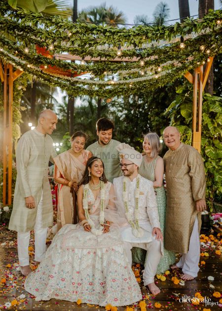 Photo of family portrait on wedding day