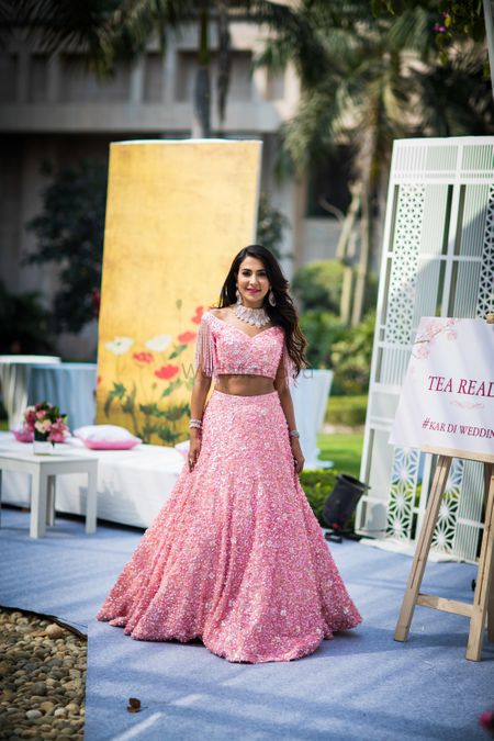 Light pink engagement lehenga with sequins 