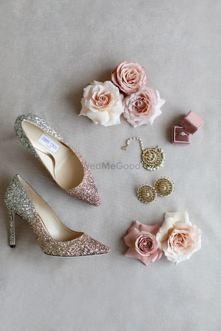Photo of Shimmery bridal footwear.