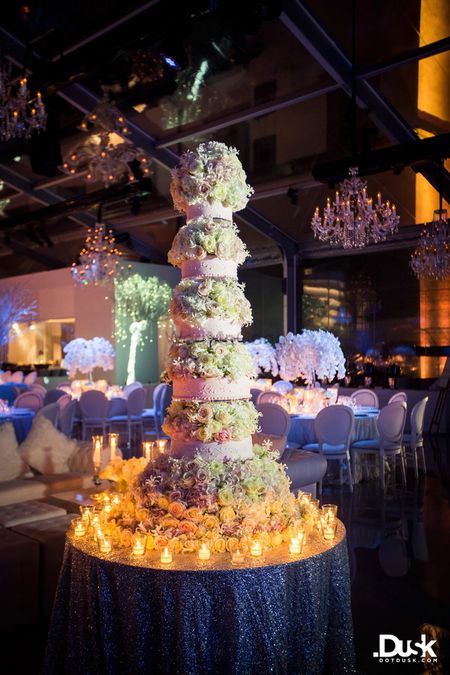 Multi layered white wedding cake