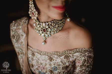 Bridal necklace with polki and rubies