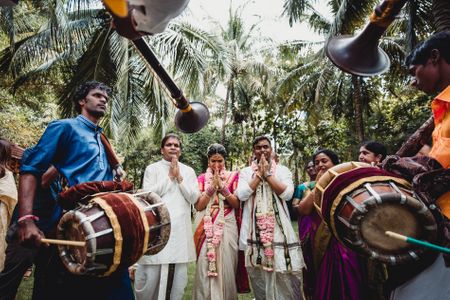 Bridal entry with dhol walas for traditional south indian wedding 