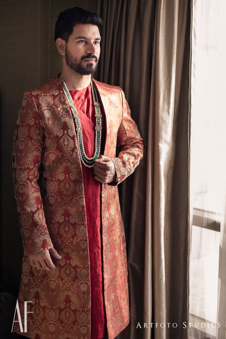Photo of Layered sherwani for groom in brocade