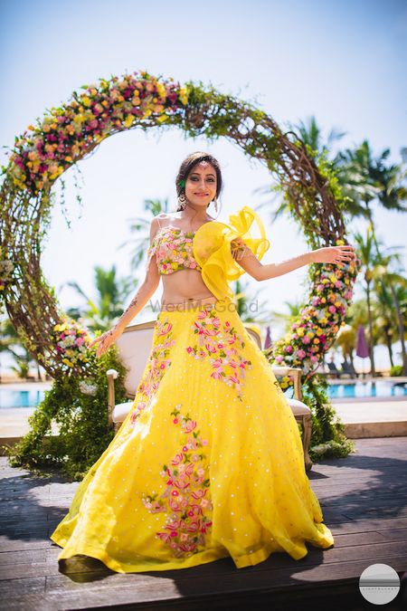 A bride to be in yellow lehenga