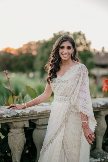 Bride who wore a pre draped saree for the reception 