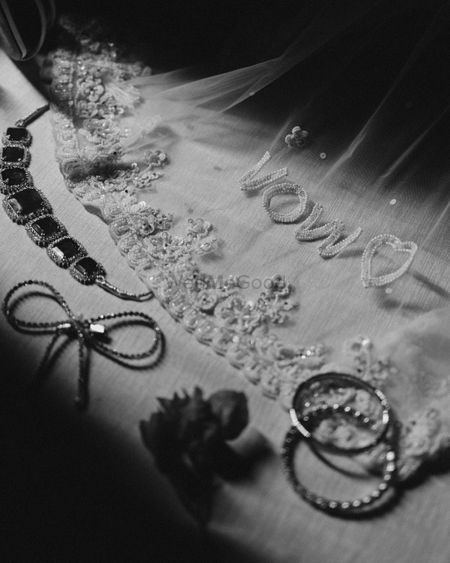 Beautiful bridal veil shot with sheer detailing and personalization