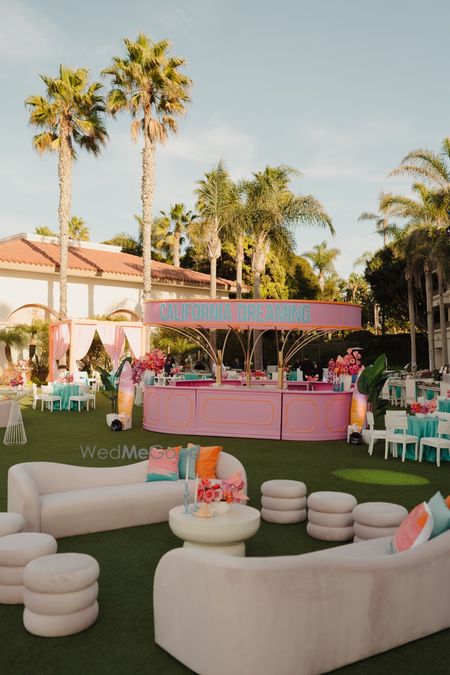 Fun california themed pink bar for a mehendi event 
